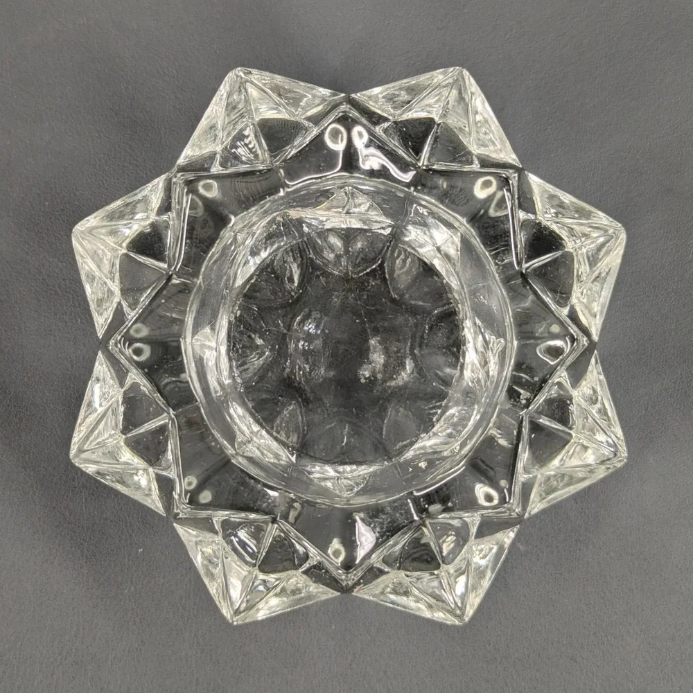 Vintage Clear Pressed Glass Starburst Faceted Votive Candle Holders Set of 3